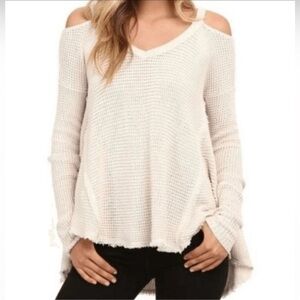 Free People Moonshine Waffle Knit Cold Shoulder Long Sleeve